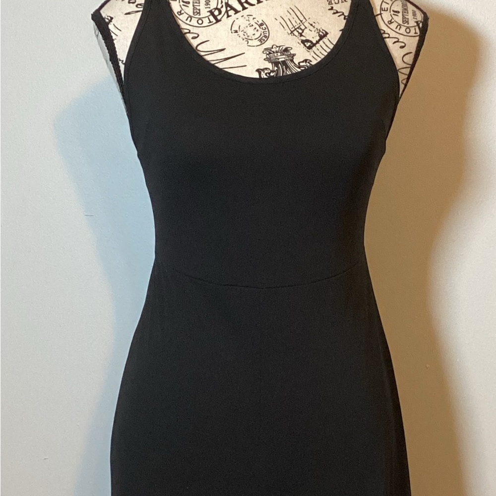 VTG VICTORIA’S SECRET SPAGHETTI STRAP WIDE LEG CROSS BACK BLACK JUMPSUITS SZ S